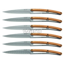 Deejo 2FB013 sada 6 steak nožů, matný povrch, olivové dřevo, design Geometry 1